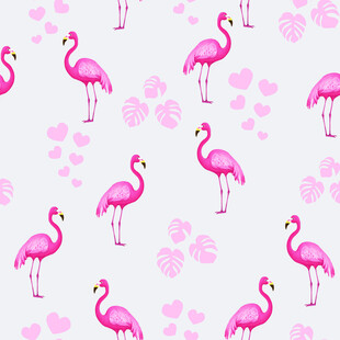 粉色火烈鸟与爪印图案