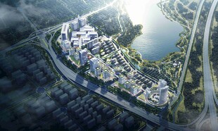 湖畔现代建筑群鸟瞰图