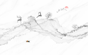 抽象水墨线条烟雾山水画