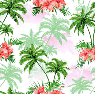 热带花卉棕榈叶图案