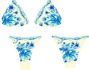 蓝白花纹比基尼套装