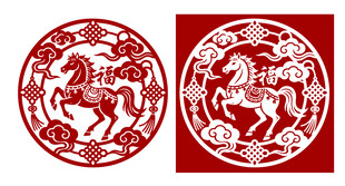双马剪纸图案
