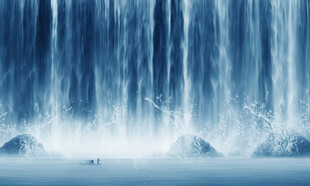 招财瀑布山水画壁画