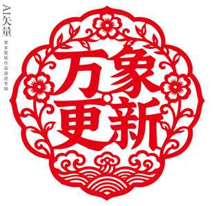 万象更新剪纸窗花新年玻璃静电贴