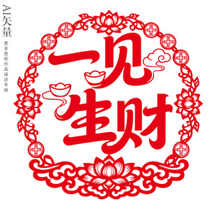 一见生财剪纸窗花新年招财静电贴