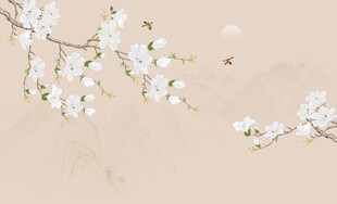 新中式屏风工笔花鸟画背景墙