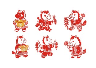 矢量喜庆卡通生肖马