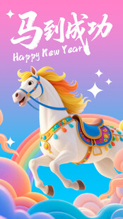 2026年马到成功卡通马年海报
