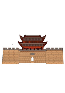 手绘城墙古建筑免扣