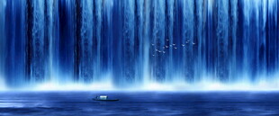 蓝色瀑布山水画