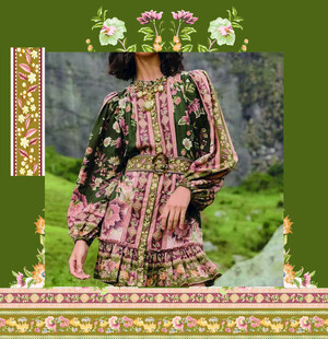 复古花卉图案民族风连衣裙