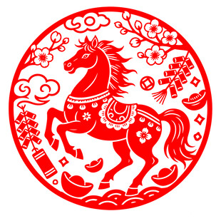 圆形奔马骏马剪纸窗花