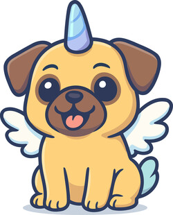 可爱独角飞翼小狗插画