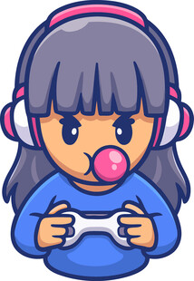 戴耳机玩游戏的卡通女孩