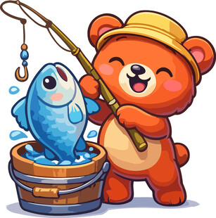 小熊开心钓鱼收获满满