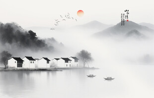 水墨江南山水背景墙