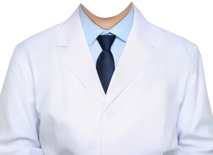 医生白大褂蓝衬衫深蓝领带