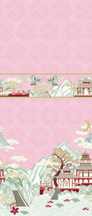 粉色古风建筑风景图汉服