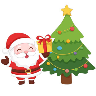 圣诞老人圣诞树送礼物圣诞节插画