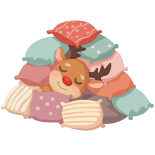 圣诞节驯鹿枕枕头睡觉圣诞节插画