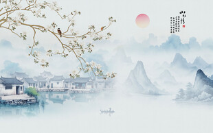 水墨江南水乡背景墙