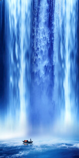 流水生财瀑布山水图