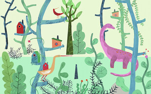 儿童趣味森林探险插画 男孩房