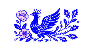 蓝白凤凰花卉传统图案