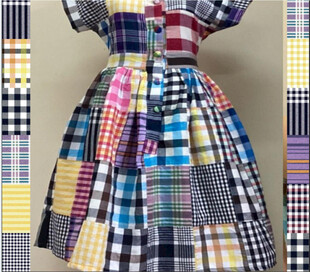 格子拼接连衣裙