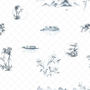 中式水墨山水植物图案