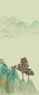 水墨山水间的孤树奇峰