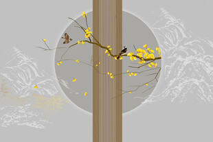 新中式银杏背景墙