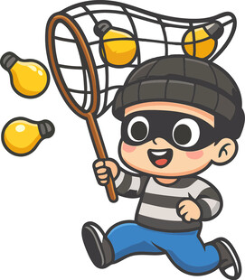 小偷持网偷取灯泡