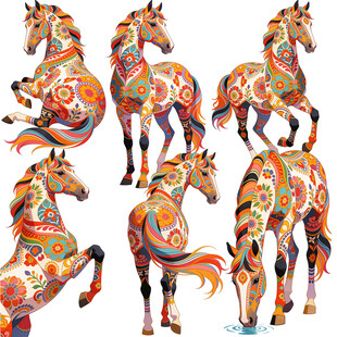 多彩花纹骏马艺术形象
