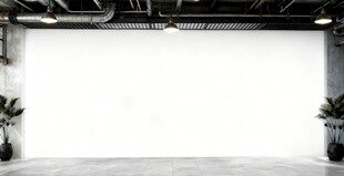 空旷室内白墙绿植场景