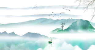 禅意水墨山水画