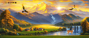 日照金山山水画