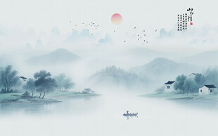 中国风水墨江南水乡背景图
