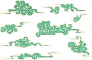 中式传统绿色祥云图案元素