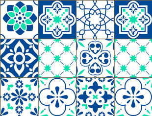 蓝白几何花纹瓷砖图案