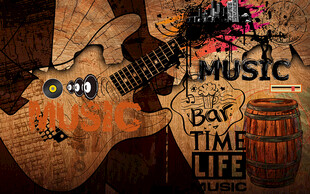 个性木板音乐涂鸦酒吧工装背景墙