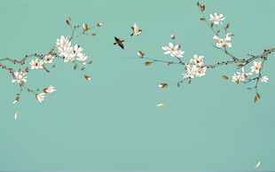 新中式工笔花鸟玉兰花背景图