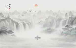 禅意水墨山水画