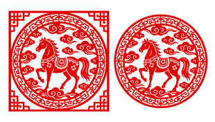 手绘马年祥云剪纸窗花