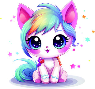 彩色萌系独角兽小猫形象