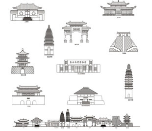 登封河南城市建筑线描插画集合