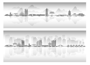 绍兴筑城市旅游剪影地标志