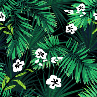 热带花卉与棕榈叶图案