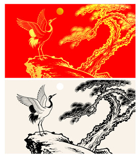 鹤与松图案设计素材