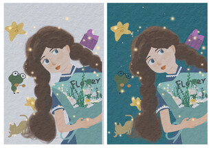 女孩捧花插画 梦幻氛围